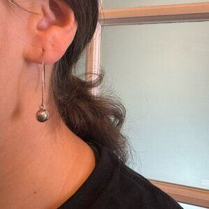 Minimalist Silver Drop Earrings with Bead Charm